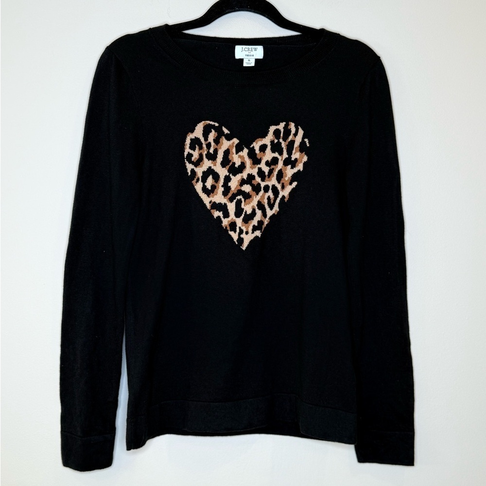 🔥J.Crew Black Sweater with Leopard Heart🔥